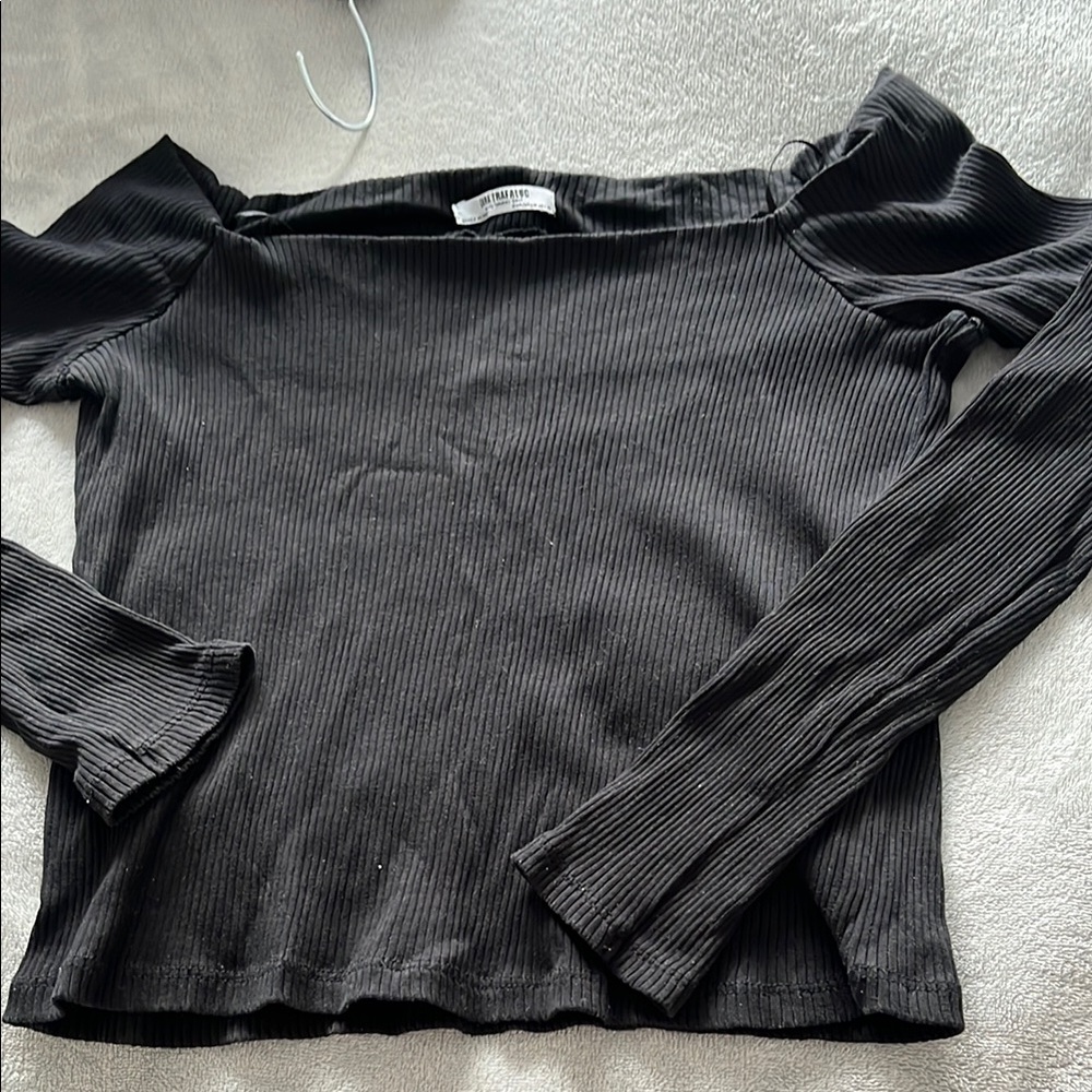 Black Ribbed Long Sleeve Top - Picture 7 of 8